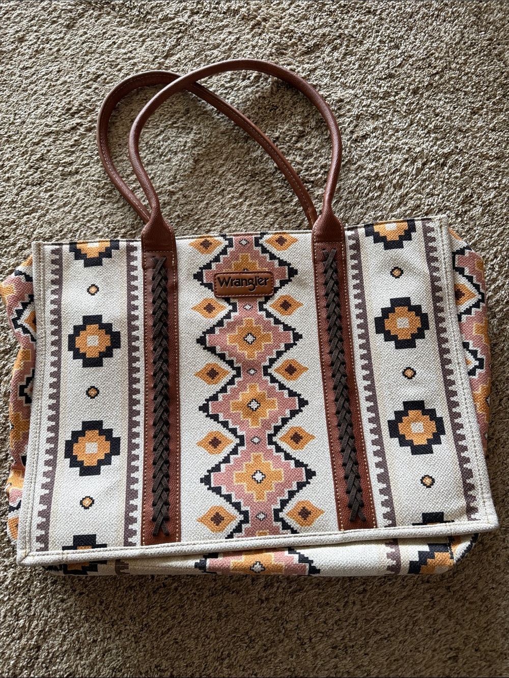 Wrangler Southwestern laptop Tote in Cream, Brown and Yellow-Orange